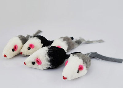 Five fake mouse cat toys with white bodies, grey or black backs, pink ears, black eyes, and red noses. - Image 3