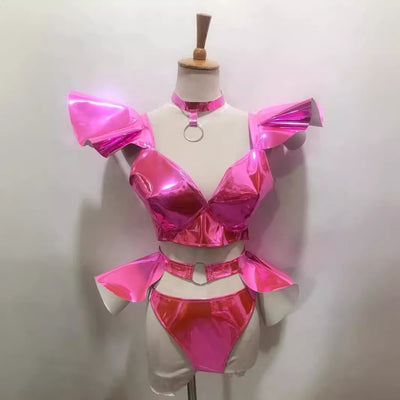 Traje de Cuero Charol Brillante Sexy para Escenario - Image 6