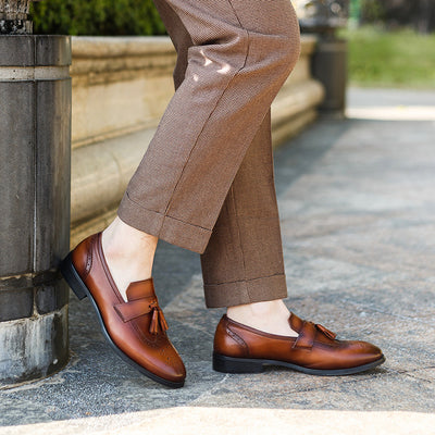 Mocasines con Borlas Hombre Estilo Brogue Tallado Clásico Británico - Image 4