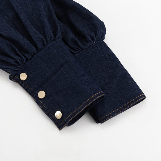 Vestido Camisero Denim con Mangas Farol y Cordones - Image 17