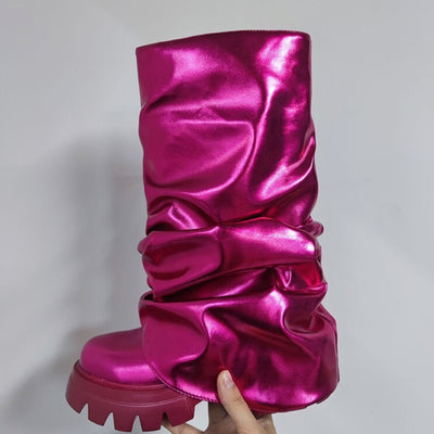Botas Mujer de Caña Redonda con Base Reforzada y Pliegues