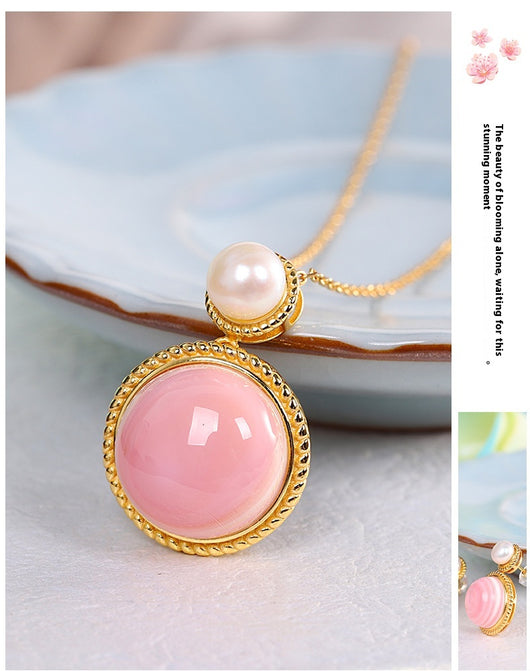 Aretes de Plata S925 con Concha Rosa y Diseño Geométrico Minimalista - Image 7