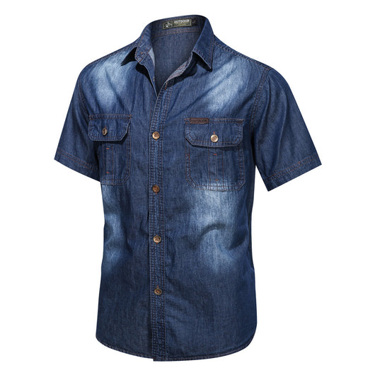 Camisa Denim Casual de Manga Corta para Hombre Talla Grande - Image 11