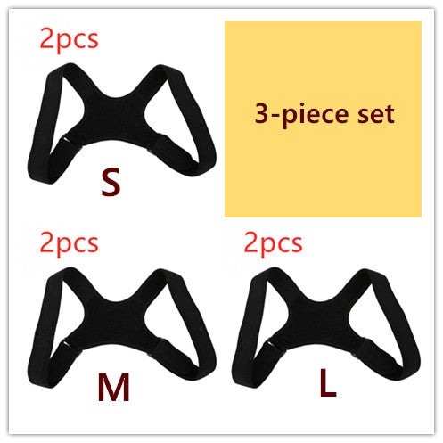 Black back shoulder spine posture corrector worn over a white long-sleeved shirt, showing adjustable straps. (2 pcs) - Image 7