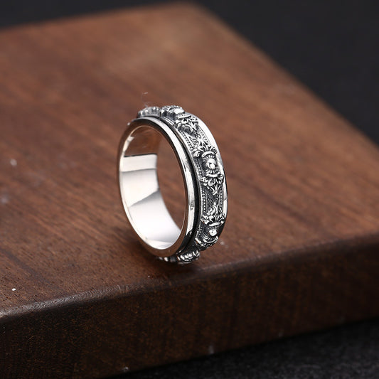 Anillo Giratorio de Plata 925 Estilo Retro Personalidad