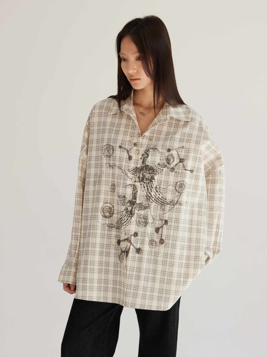 Camisa Cuadriculada Beige Oversized con Protección Solar para Mujer - Image 4