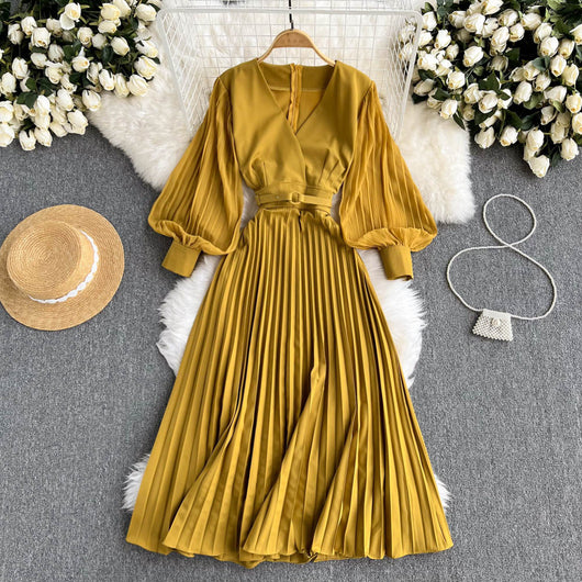 Vestido Retro Francés Escote V Cintura Ajustada Hermana Real - Image 10