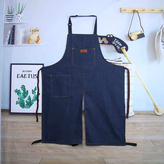 Delantal de Trabajo Denim Desarmable con Bolsillos y Protección Antitinta - Image 3
