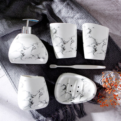 Juego de Vaso Enjuague Bucal con Textura Mármol Cerámica - Image 12
