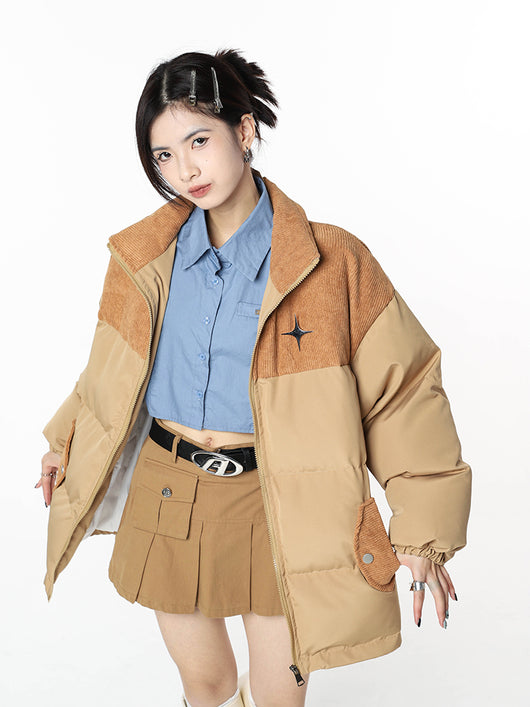 Chaqueta Acolchada de Pana Retro con Cuello Alto para Mujer - Image 4