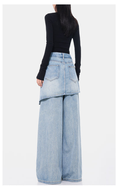 Pantalones Rectos Azul Vintage Efecto Desgastado Doble Tela para Mujer - Image 16