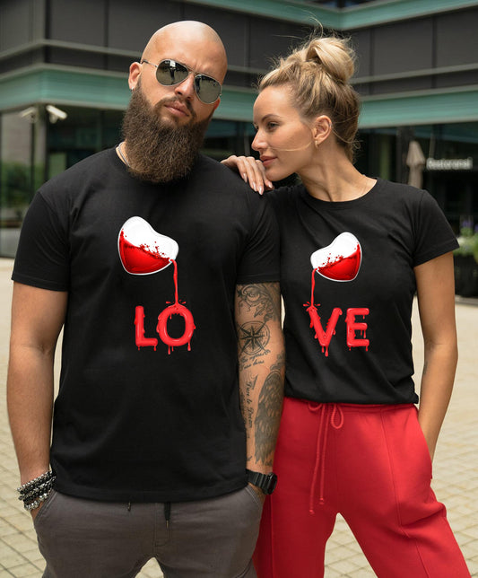 Playera de Pareja Cuello Redondo Love Rojo con Bordado LOVE Manga Corta Casual