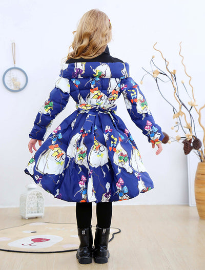 Abrigo Infantil de Plumón Europeo con Diseño Estampado y Lazo en la Cintura - Image 17