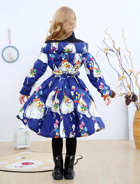 Abrigo Infantil de Plumón Europeo con Diseño Estampado y Lazo en la Cintura - Image 17