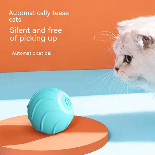 Red smart cat toy rolling ball with textured surface and glowing power button, designed for interactive play. - Image 3