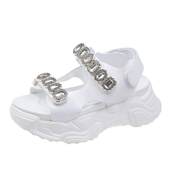 Sandalias Plataforma Romana de Hada con Brillantes para Playa