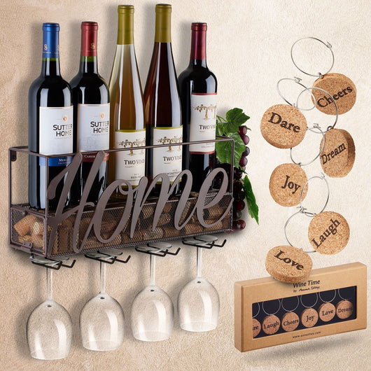 Botellero de Pared Metálico con Soporte para Copas y Almacenamiento de Corchos - Image 4