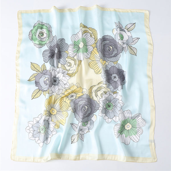 Pañuelo de Seda Estampado Floral Cuadrado para Mujer Primavera Verano