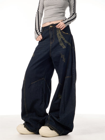 Overol Denim Retro Patchwork de Pierna Ancha para Mujer - Image 21