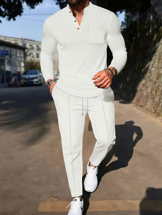 Conjunto Casual de Pantalón y Camiseta Henley Texturizada de Manga Larga para Hombre - Image 25