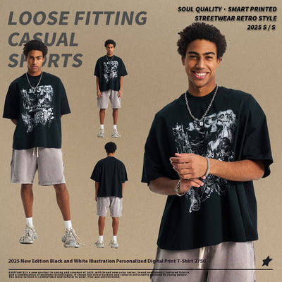 Playera Personalizada con Ilustración Masculina en Blanco y Negro - Image 3