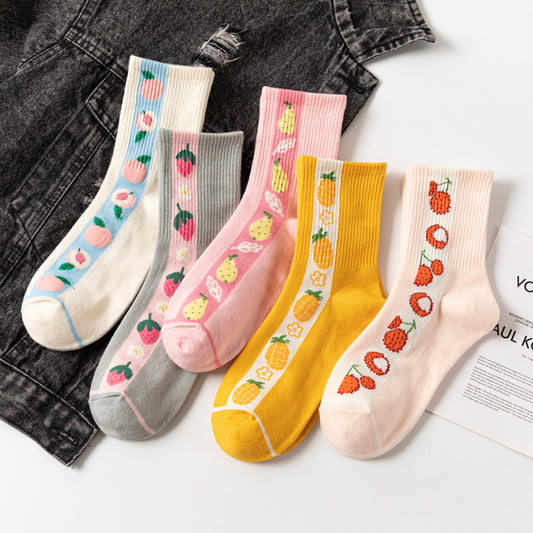 Calcetines Estampados de Piña y Fresa - Diseño Adorable