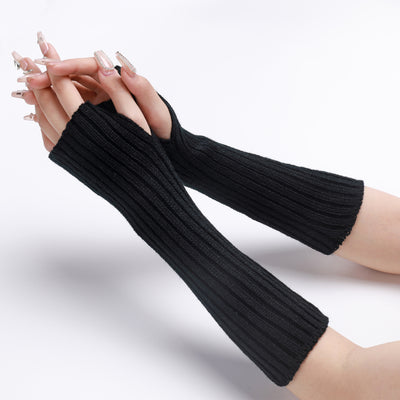 Guantes Largos Rayados de Lana para Otoño e Invierno - Mangas Calentadoras sin Dedos - Image 33