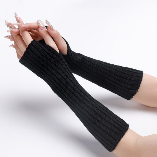 Guantes Largos Rayados de Lana para Otoño e Invierno - Mangas Calentadoras sin Dedos - Image 33