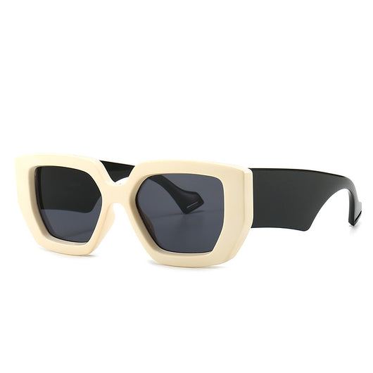 Modern retro sunglasses with a thick light brown plastic frame and dark lenses, featuring wide black temples. - Image 28
