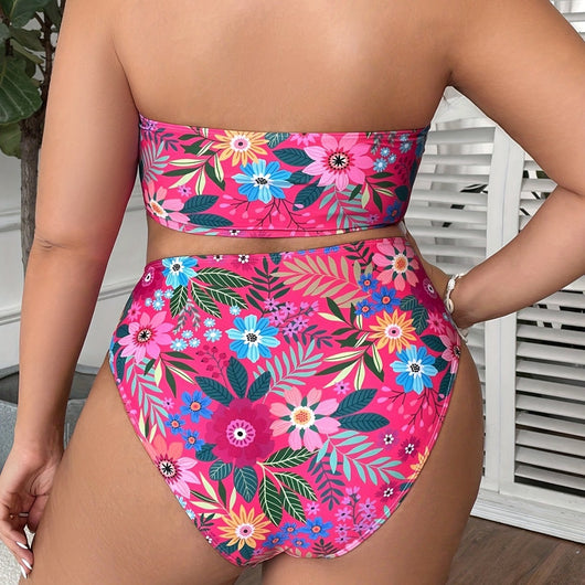 Bikini Enterizo Estampado Talla Grande con Escote Tubo - Image 3