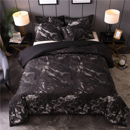 Juego de Cama Marmolizado Negro y Blanco