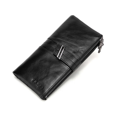 Cartera Larga de Cuero Encerado con Doble Cierre para Mujer - Image 12