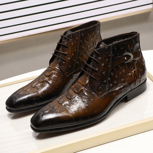Botas Casual de Cuero Nobuk Nude con Patrón Grabado y Cierre de Cordones - Image 11