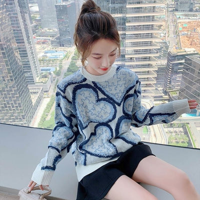 Suéter Tejido Jacquard Combinado de Colores - Blusa Holgada para Mujer