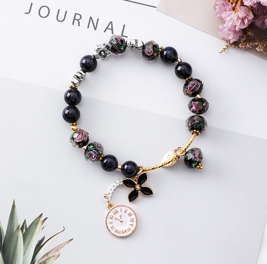 Pulsera Cristal Floral Retro - Diseño Étnico con Hoja y Reloj - Image 4