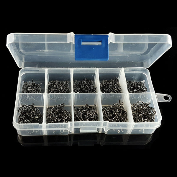 Caja de 500 Piezas de Ganchos de Anillo Azul con Tubo Barbelado Talla 3-12