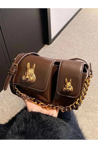 Bolsa Baguette Marrón para Mujer con Diseño de Ardilla - Bolso de Hombro Elegante - Image 3