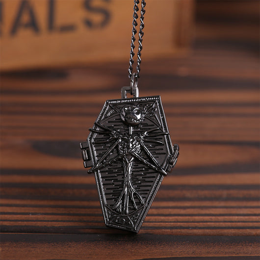 Reloj de Bolsillo Calavera Gótico Cadena Plateada Negro - Image 3