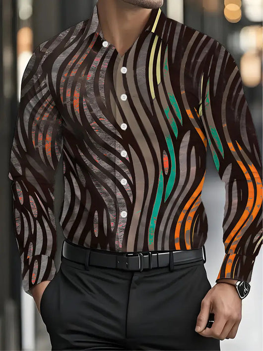 Camisa Manga Larga Estampada a Rayas para Hombre - Image 14