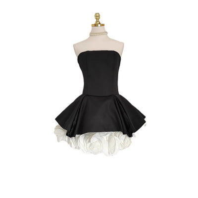 Falda Petticoat Estilo Hepburn Blanco y Negro con Flores 3D y Control de Cintura - Image 5