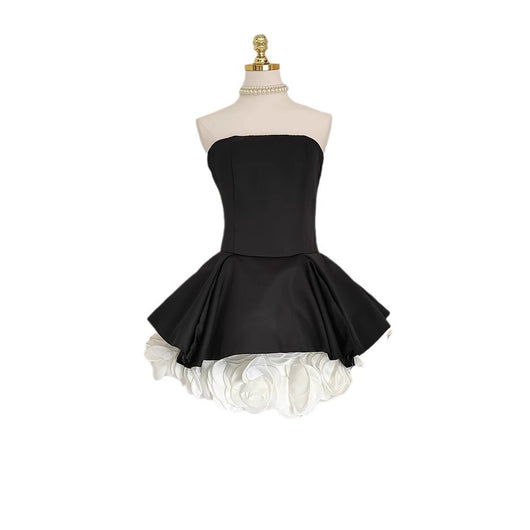Falda Petticoat Estilo Hepburn Blanco y Negro con Flores 3D y Control de Cintura - Image 5