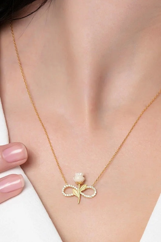 Collar Infinito Rosa Blanca Plata 925 Chapada en Oro con Circonita - Image 2
