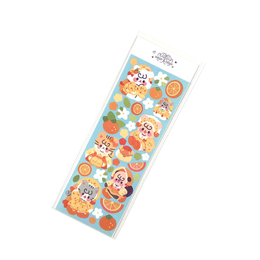 Korean style cartoon animal angel stickers with clouds and architectural elements on a blue sheet. - Image 31