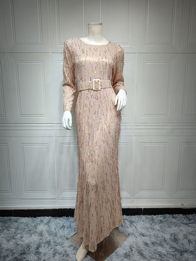 Vestido Musulmán Ajustado con Lentejuelas y Flecos - Image 24