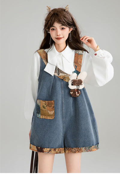 Jeans con Patchwork Jacquard y Correa de Hombro - Image 11