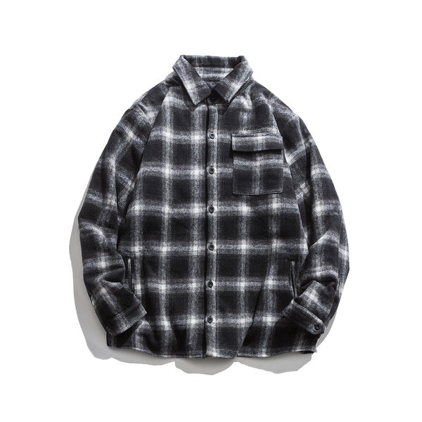 Camisa de Cuadros con Bloques de Color y Solapa Estampada