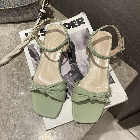 Sandalias Hada Perla Versátiles con Falda y Talón Grueso - Image 2