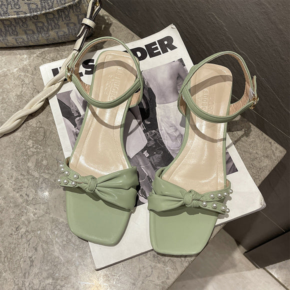 Sandalias Hada Perla Versátiles con Falda y Talón Grueso