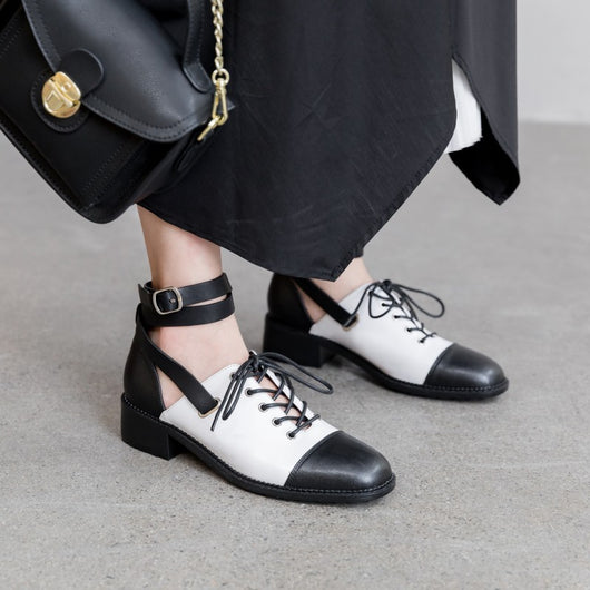 Zapatos de Cuero con Cordones y Hebilla - Tacón Cuadrado Punta Redonda - Image 23