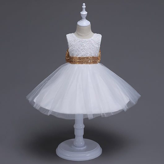 Vestido Princesa Niña con Lentejuelas y Moño Grande - Encaje sin Mangas - Image 8